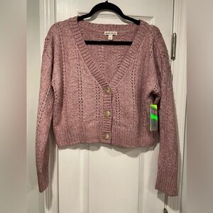 NWT Derek Heart Size M Oversized Cropped V Neck Pointelle Cardigan Lilac Purple